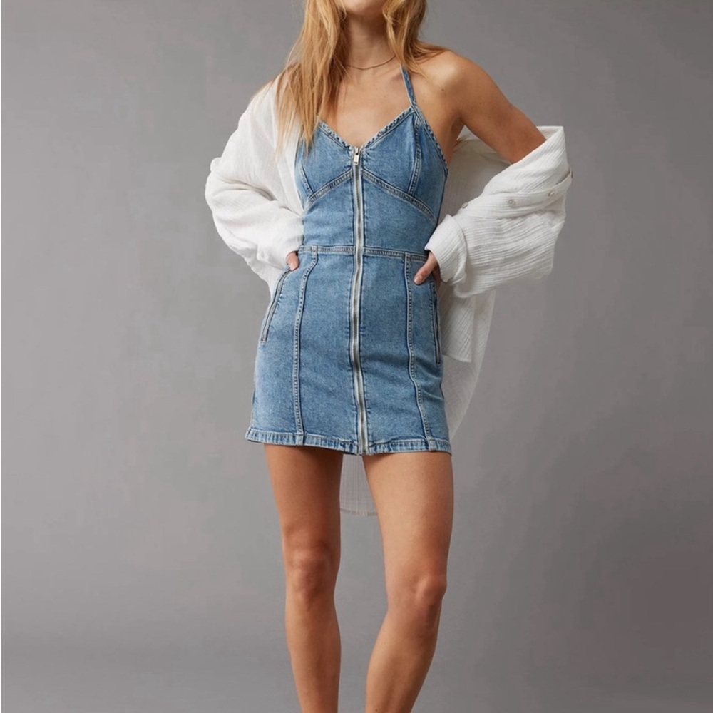 AE Denim Halter Mini Dress